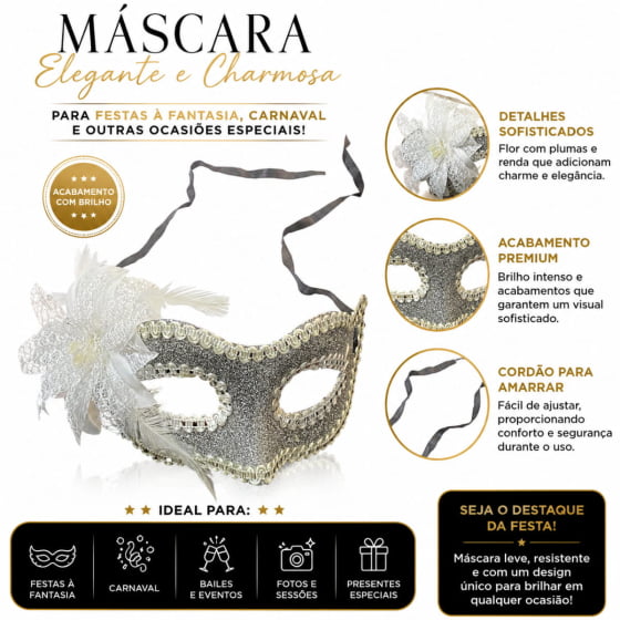 Máscara Glitter Luxo Fantasia Cosplay