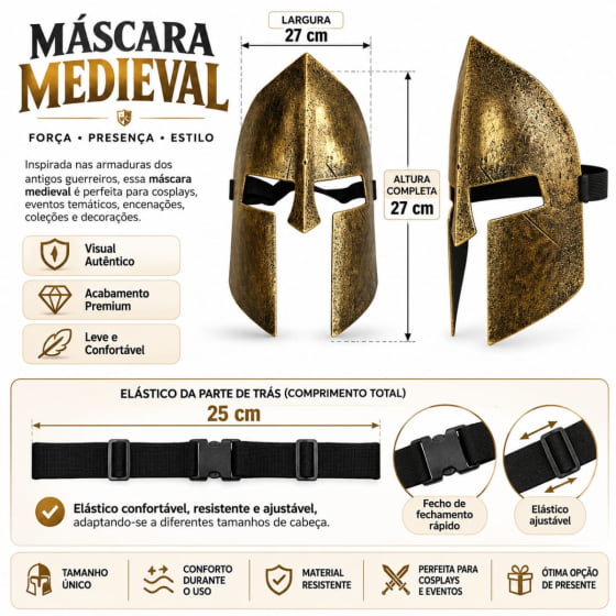 Máscara Guerreiro Medieval de Plástico Rígido Escolha a Cor