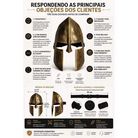 Máscara Guerreiro Medieval de Plástico Rígido Escolha a Cor