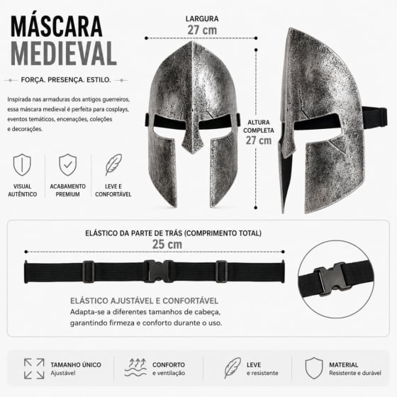Máscara Guerreiro Medieval de Plástico Rígido Escolha a Cor