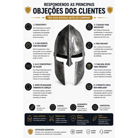 Máscara Guerreiro Medieval de Plástico Rígido Escolha a Cor