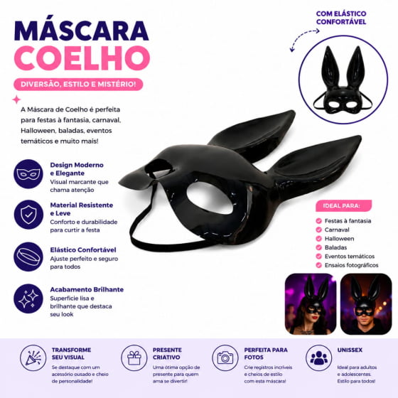 Máscara Preta Coelho Fantasia Máscara Preta Coelho Fantasia