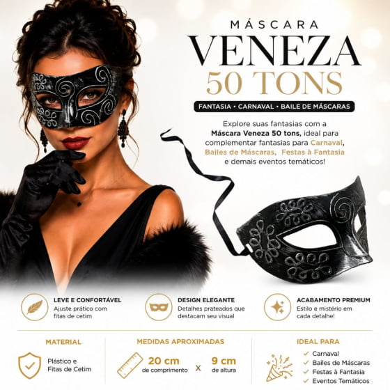 Máscara Veneza 50 Tons Fantasia Carnaval Baile de Máscaras