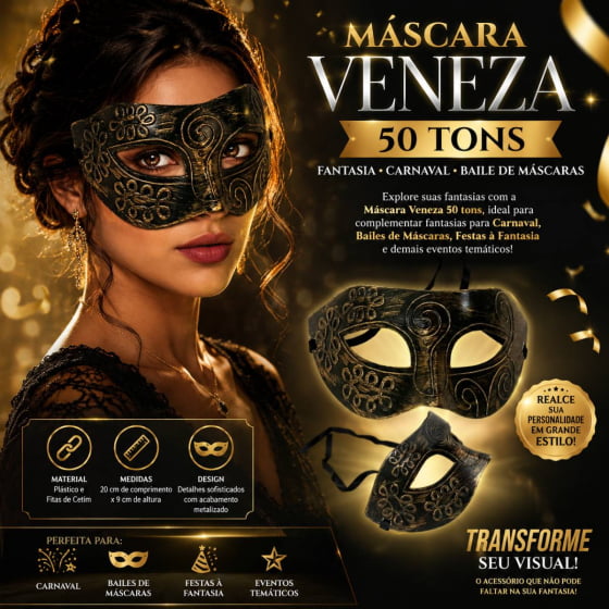 Máscara Veneza 50 Tons Fantasia Carnaval Baile de Máscaras