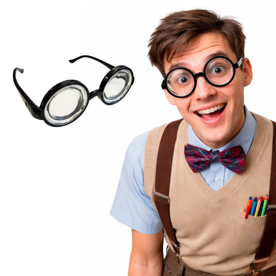 Óculos Fundo de Garrafa Fantasia Nerd Cientista Intelectual