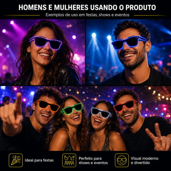 Óculos Luxo Led Festa Balada Cores