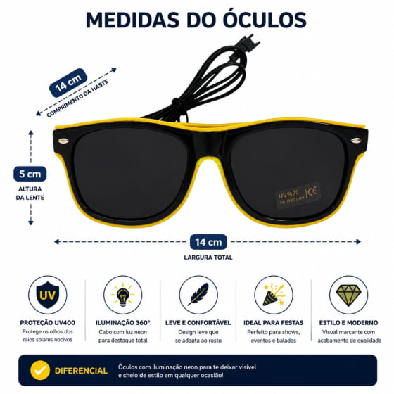 Óculos Luxo Led Festa Balada Cores