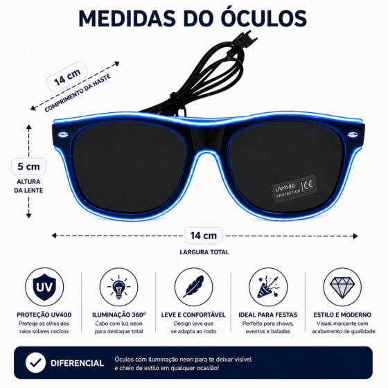 Óculos Luxo Led Festa Balada Cores