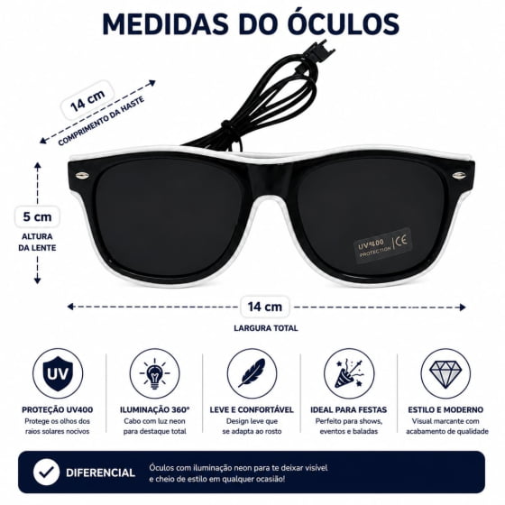 Óculos Luxo Led Festa Balada Cores