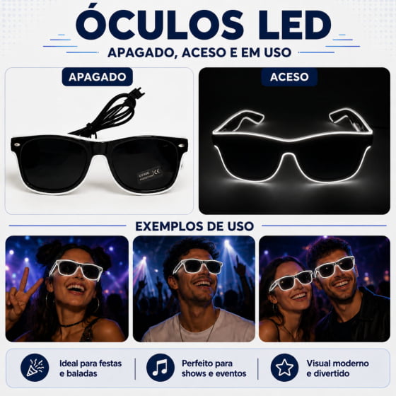 Óculos Luxo Led Festa Balada Cores