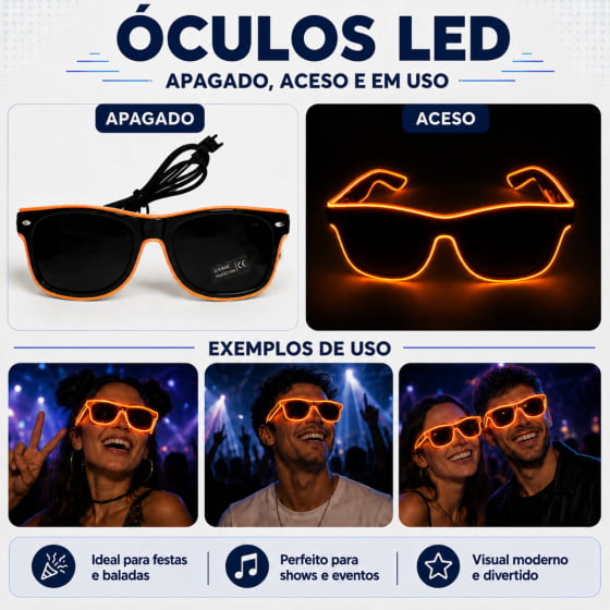 Óculos Luxo Led Festa Balada Cores