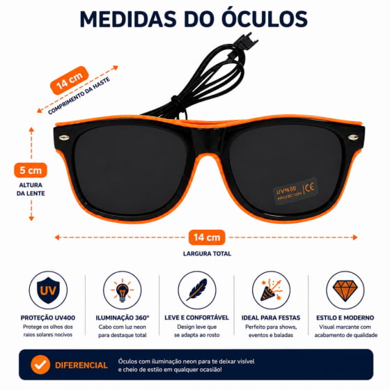 Óculos Luxo Led Festa Balada Cores