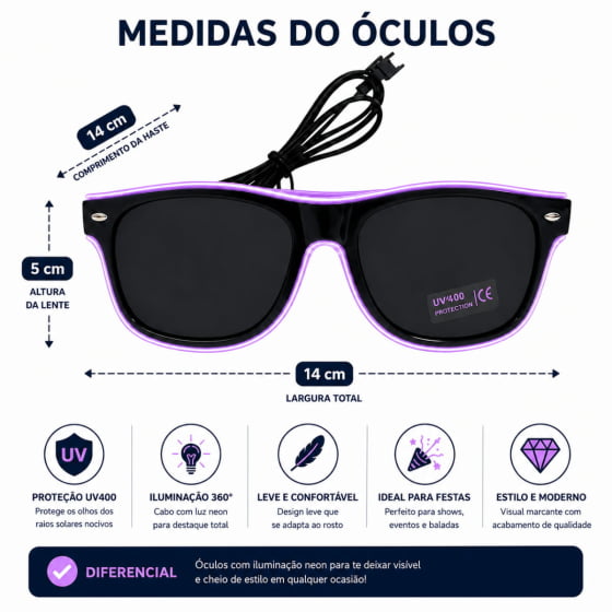 Óculos Luxo Led Festa Balada Cores