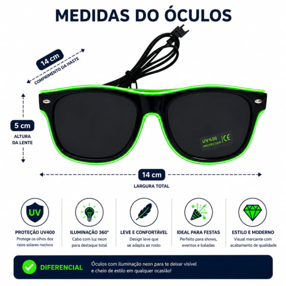 Óculos Luxo Led Festa Balada Cores
