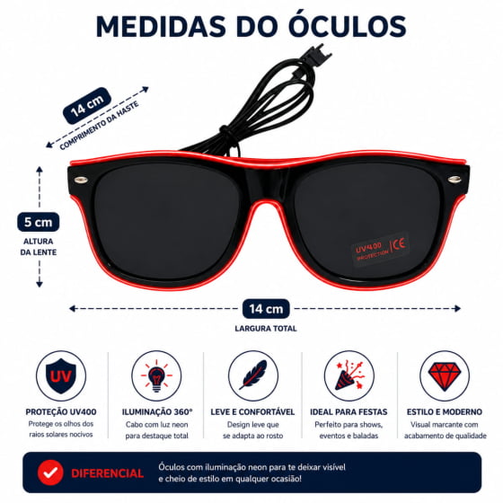Óculos Luxo Led Festa Balada Cores