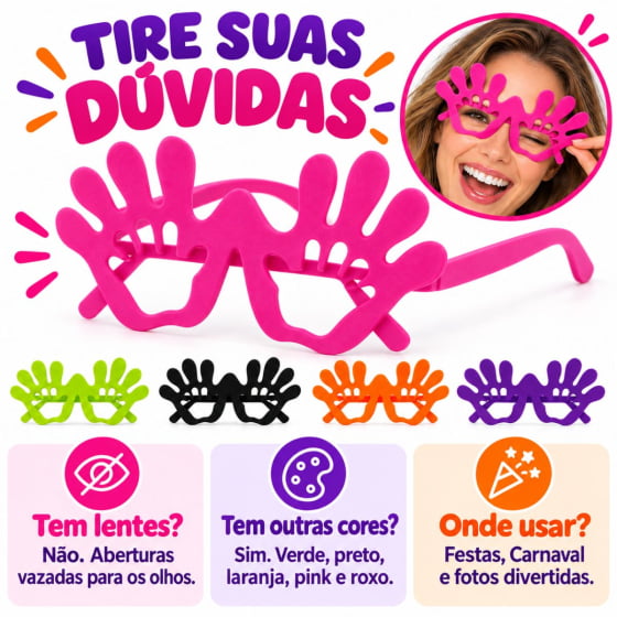 Óculos Mãozinha Sem Lentes para Festas 10 Unidades