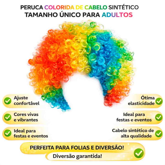 Peruca Palhaço Cabelo Sintético Colorida Grande