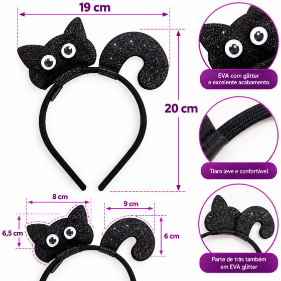 Tiara Gatinho Gatinha Miau EVA Glitter Cabelo Maluco