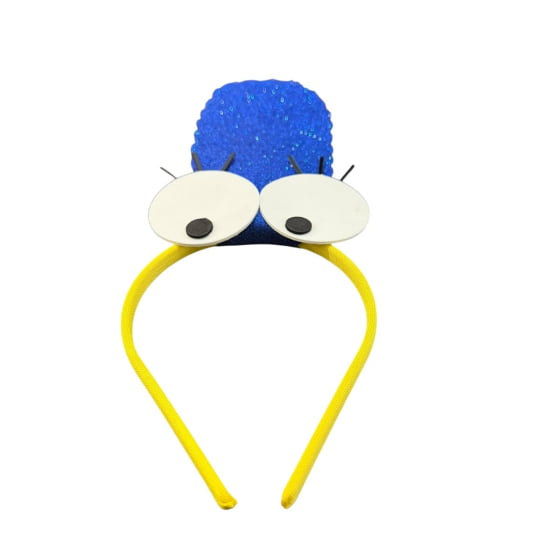 Tiara Maluca Cabelão Azul Com Olhos e Cílios Carnaval