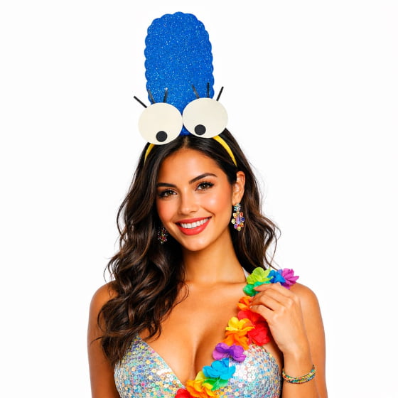 Tiara Maluca Cabelão Azul Com Olhos e Cílios Carnaval