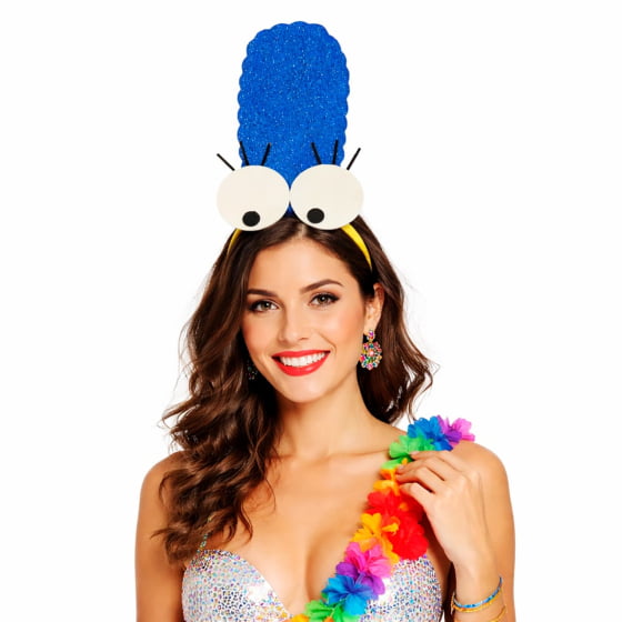 Tiara Maluca Cabelão Azul Com Olhos e Cílios Carnaval
