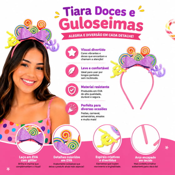 Tiara Colorida Doces e Guloseimas em EVA Tiara Colorida Doces e Guloseimas em EVA