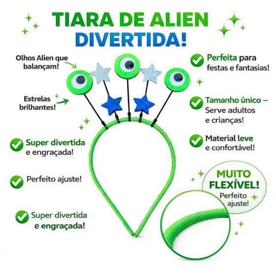 Tiara Divertida 3 Olhos Verdes Alienígena Alien Carnaval