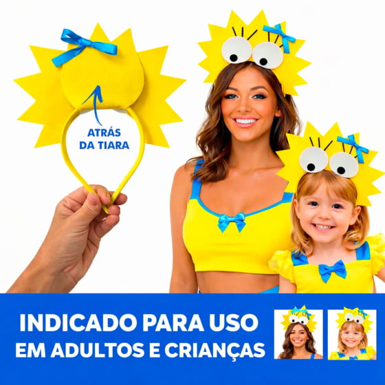 Tiara Maluca Cabelo Amarelo com Olhos e Cílios Carnaval