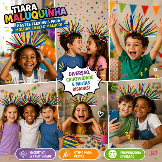 Tiara Maluquinha Hastes Flexíveis para Moldar Cabelo Maluco