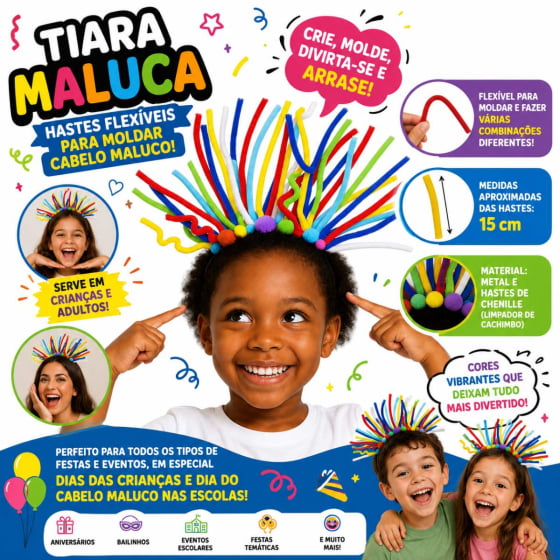 Tiara Maluquinha Hastes Flexíveis para Moldar Cabelo Maluco