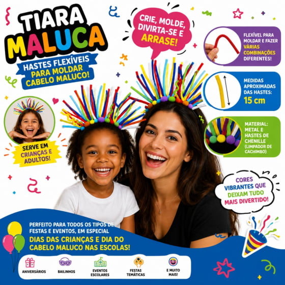 Tiara Maluquinha Hastes Flexíveis para Moldar Cabelo Maluco Tiara Maluquinha Hastes Flexíveis para Moldar Cabelo Maluco