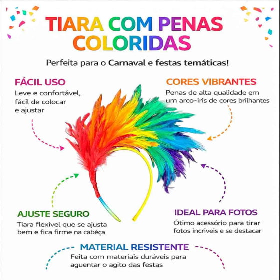 Tiara Penas Coloridas Carnaval Bloquinho