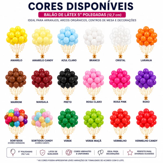 Balão Bexiga de Látex 5" pólegadas - 50 unidades Balão Bexiga de Látex 5" pólegadas - 50 unidades