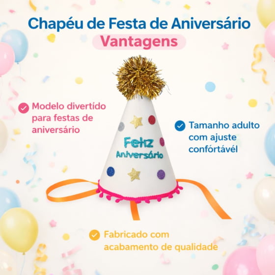 Chapéu de Aniversário Tradicional Luxo Divertido