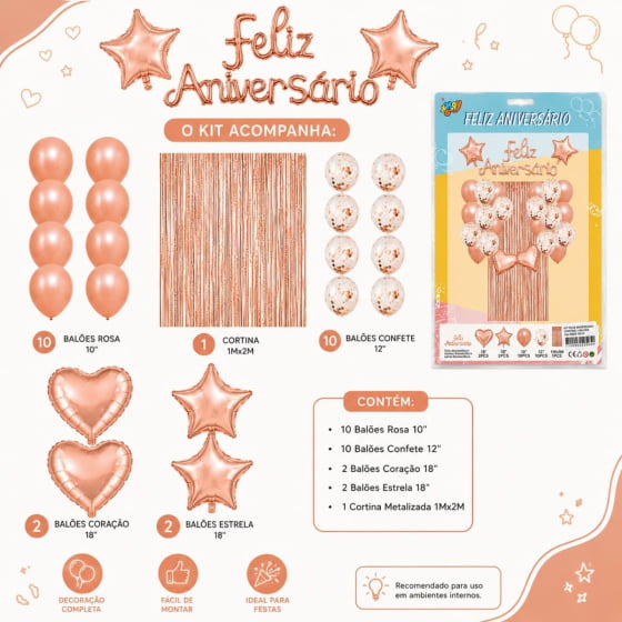 Kit Feliz Aniversário (Cortina + Balões)
