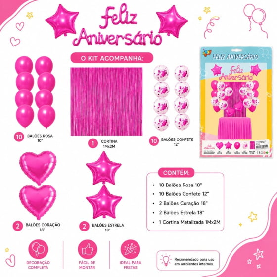 Kit Feliz Aniversário (Cortina + Balões)