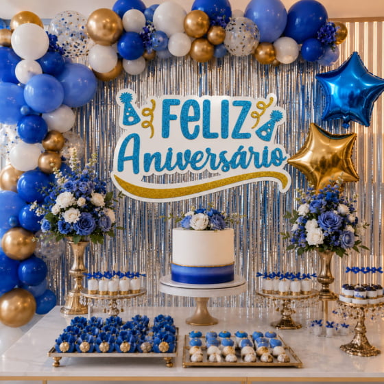 Painel Feliz Aniversário EVA com Glitter Escolha a Cor
