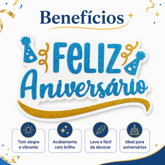 Painel Feliz Aniversário EVA com Glitter Escolha a Cor