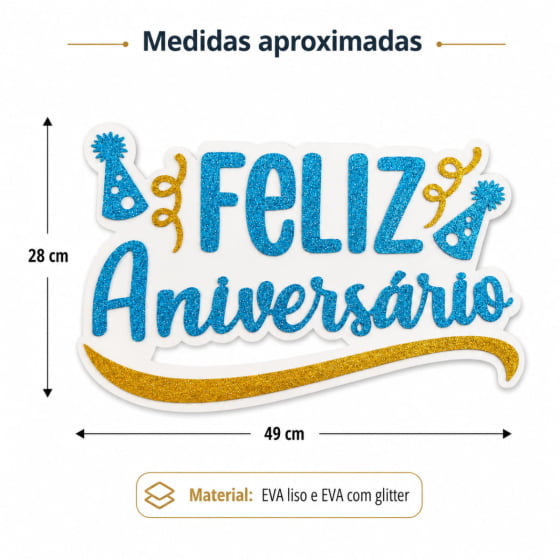 Painel Feliz Aniversário EVA com Glitter Escolha a Cor