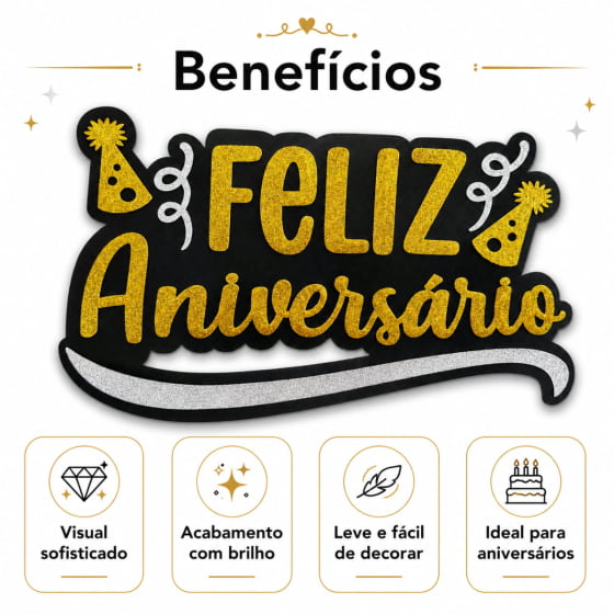 Painel Feliz Aniversário EVA com Glitter Escolha a Cor