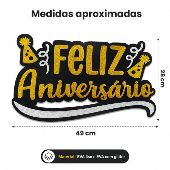 Painel Feliz Aniversário EVA com Glitter Escolha a Cor