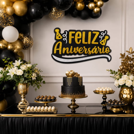 Painel Feliz Aniversário EVA com Glitter Escolha a Cor