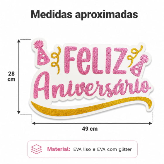 Painel Feliz Aniversário EVA com Glitter Escolha a Cor
