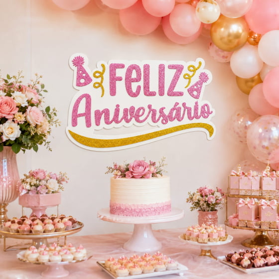 Painel Feliz Aniversário EVA com Glitter Escolha a Cor