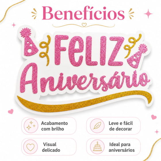 Painel Feliz Aniversário EVA com Glitter Escolha a Cor