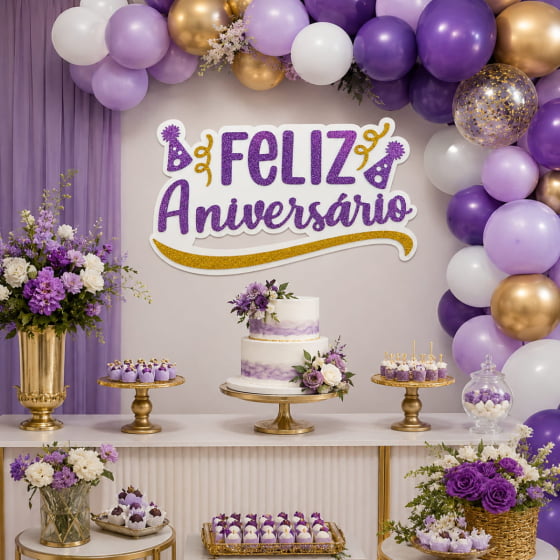 Painel Feliz Aniversário EVA com Glitter Escolha a Cor