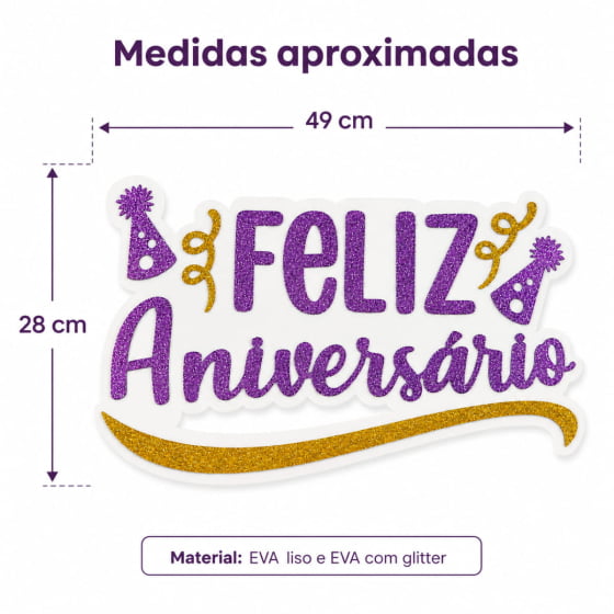 Painel Feliz Aniversário EVA com Glitter Escolha a Cor