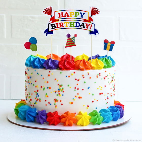Topo de Bolo Colorido Happy Birthday 