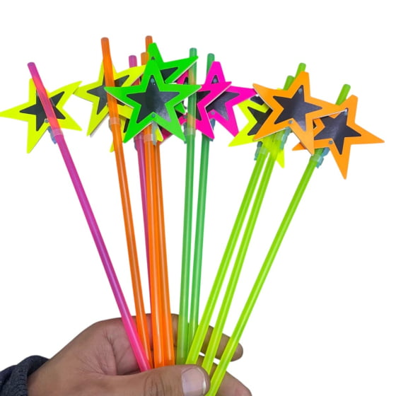 Canudo Decorativo Estrela Neon - 10 unidades
