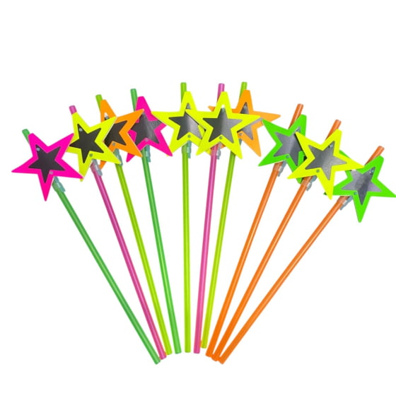 Canudo Decorativo Estrela Neon - 10 unidades